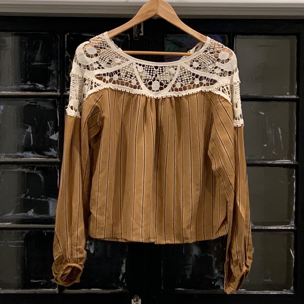 ZARA striped yellow shirt w/ peasant sleeves